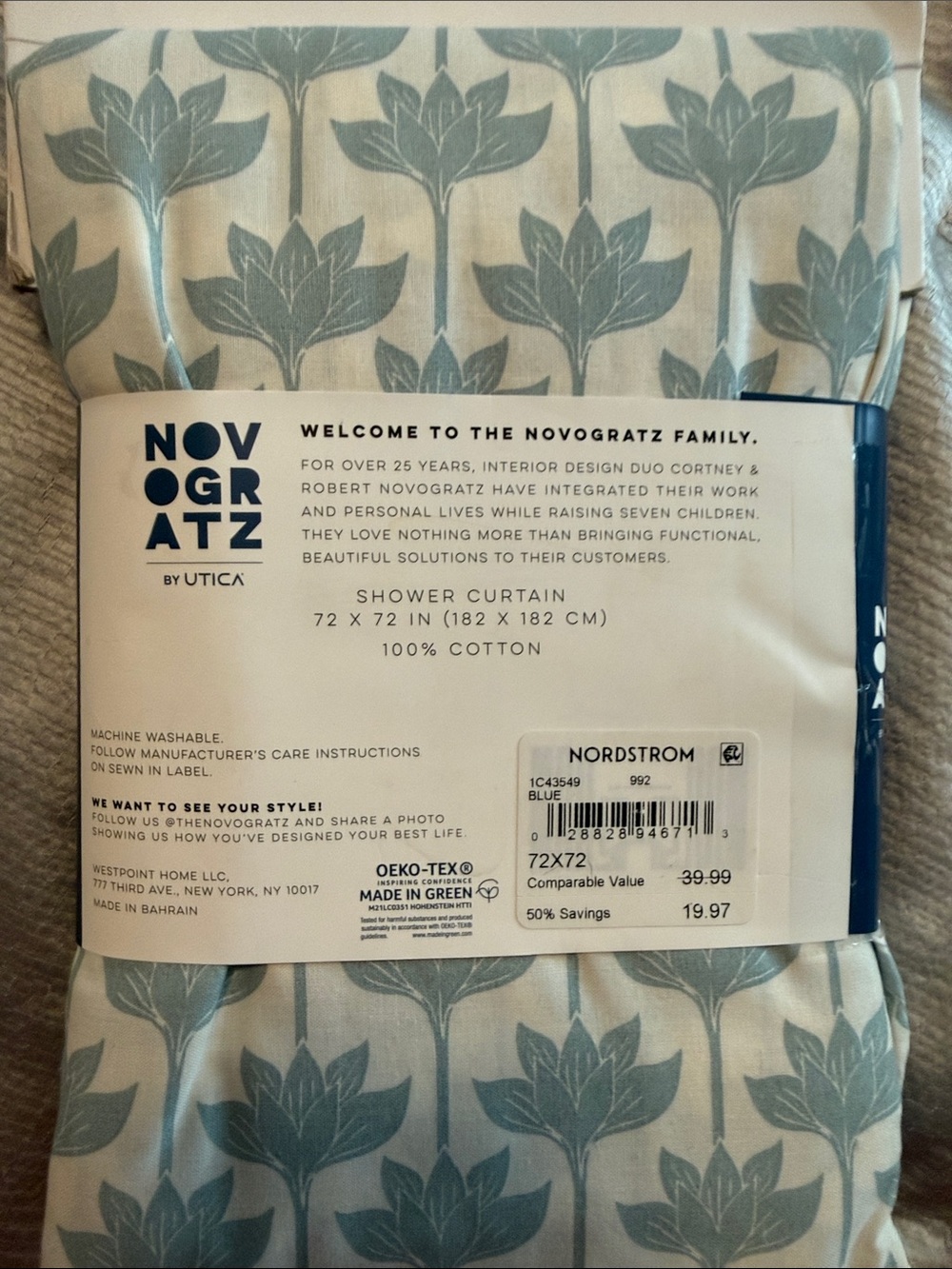 Novogratz By Utica
Blue Floral Cotton Shower Curtain - cotton